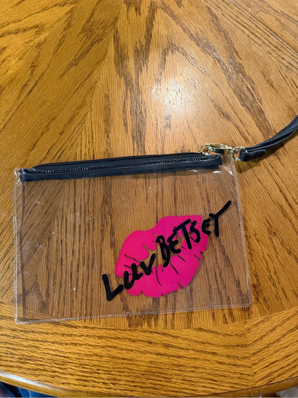 Betsey Johnson Clear Wristlet with Hot Pink Lip Graphic
